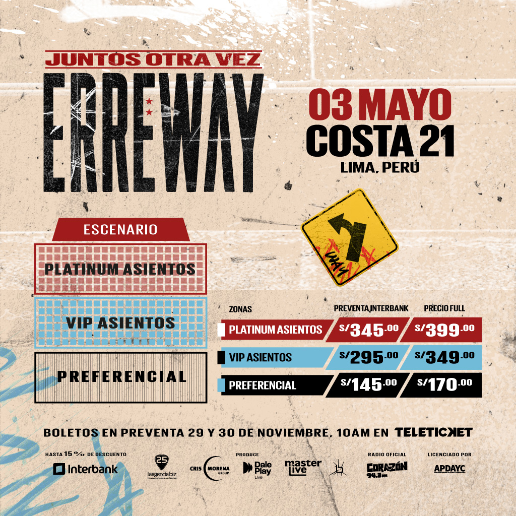 Precios de Erreway Tour 2025 en Peru.