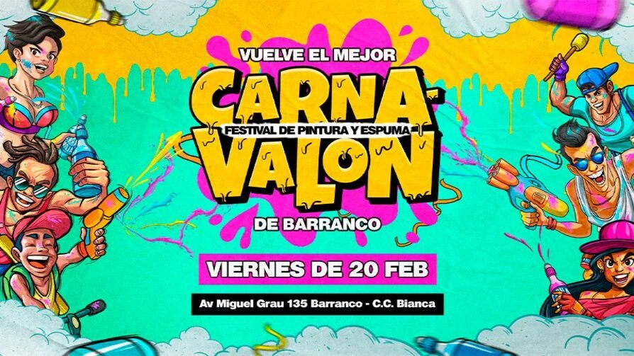 Carnavalón de Barranco 2026 en Lima durante los carnavales de verano con música y comparsas