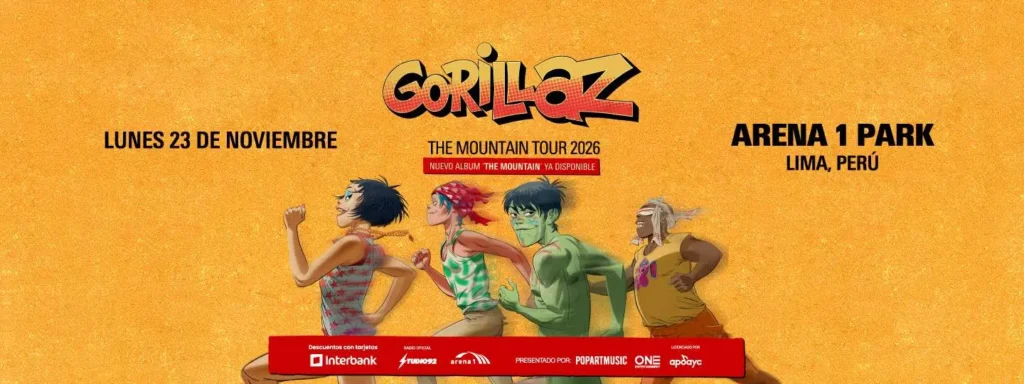 Gorillaz en Perú 2026 anuncia su concierto en Arena 1 Park Lima como parte de The Mountain Tour