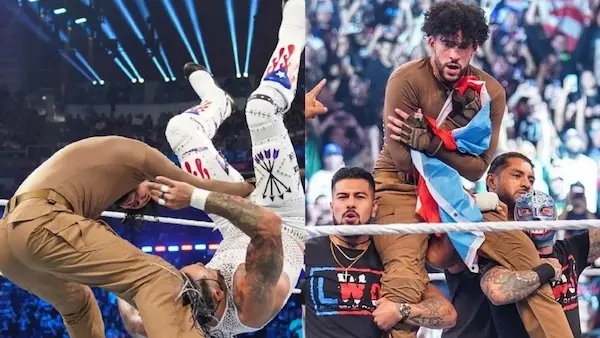 Bad Bunny actuando en la WWE mostrando su versatilidad como artista y luchador.